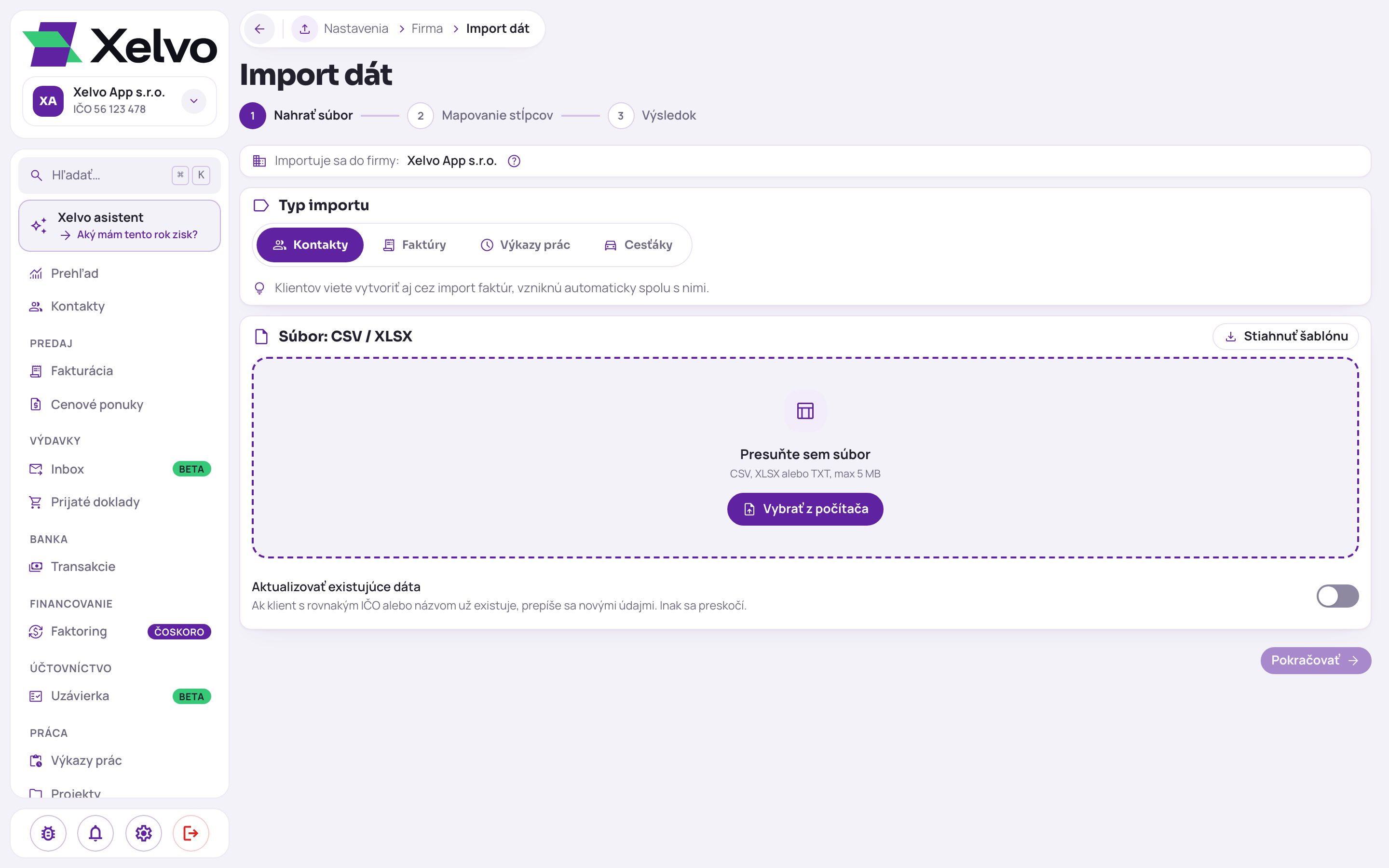 Xelvo: import dát