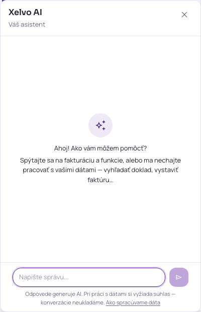 Panel Xelvo AI po otvorení