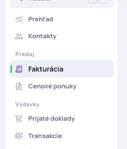 Položka Faktúry v ľavom menu