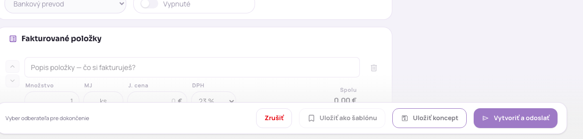 Uloženie a odoslanie faktúry