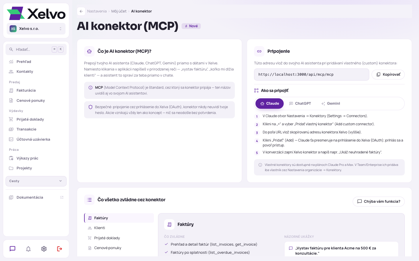 Prehľadová stránka AI konektora