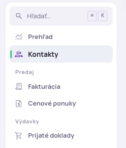 Položka Kontakty v ľavom menu
