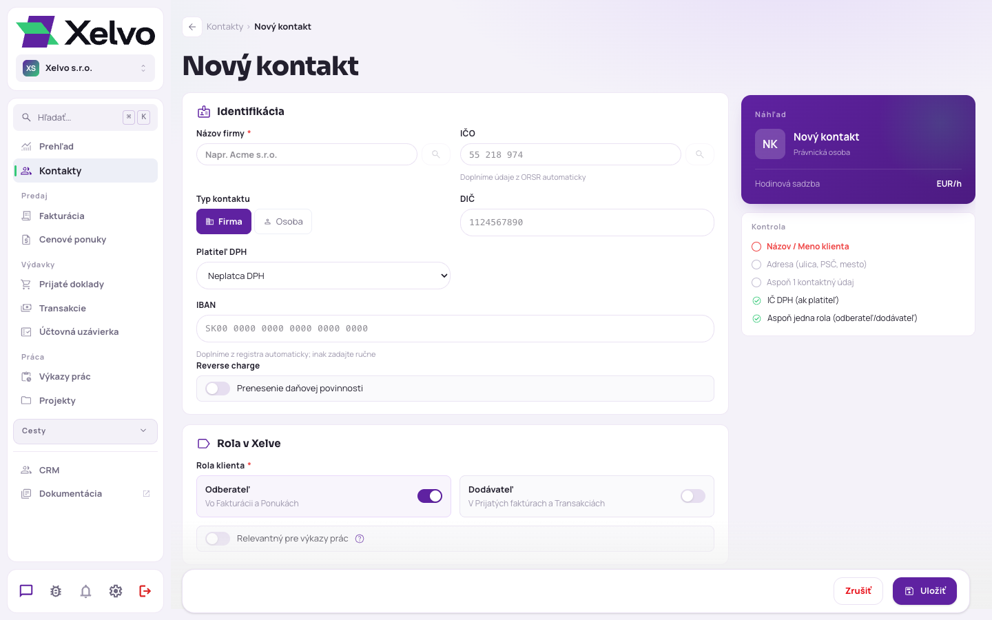 Karta Identifikácia s poľom IČO