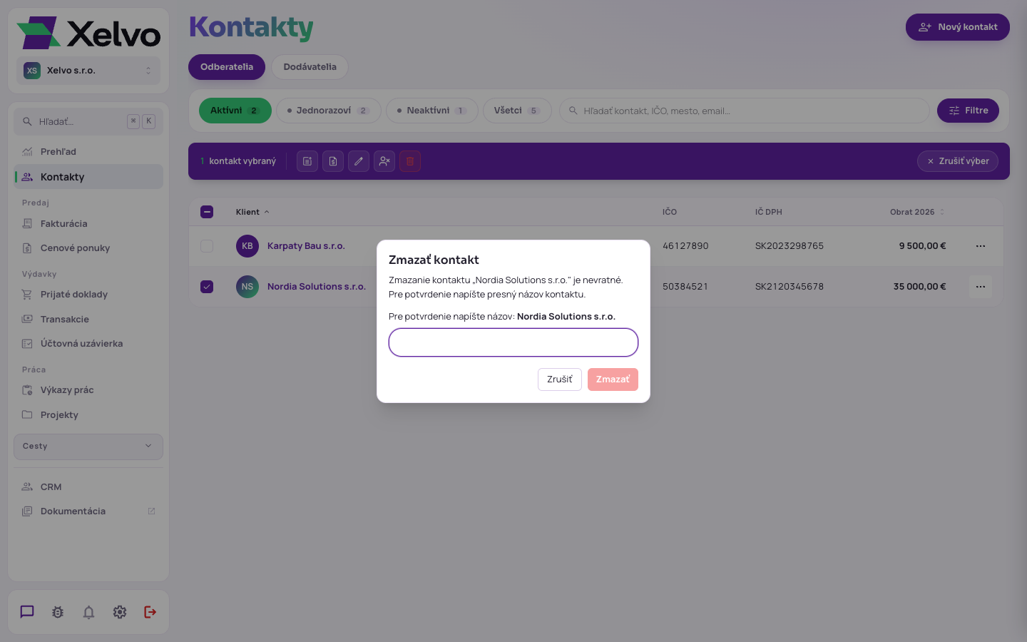 Potvrdenie odstránenia kontaktu