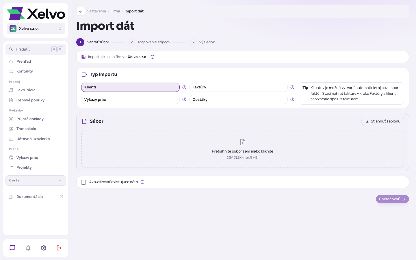 Import dát — bankové výpisy a AI import faktúr