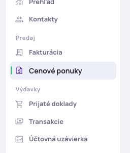 Položka Ponuky v ľavom menu