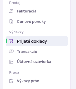 Prijaté doklady v sekcii Výdavky