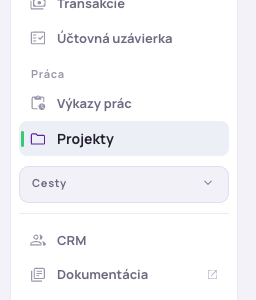 Položka Projekty v ľavom menu