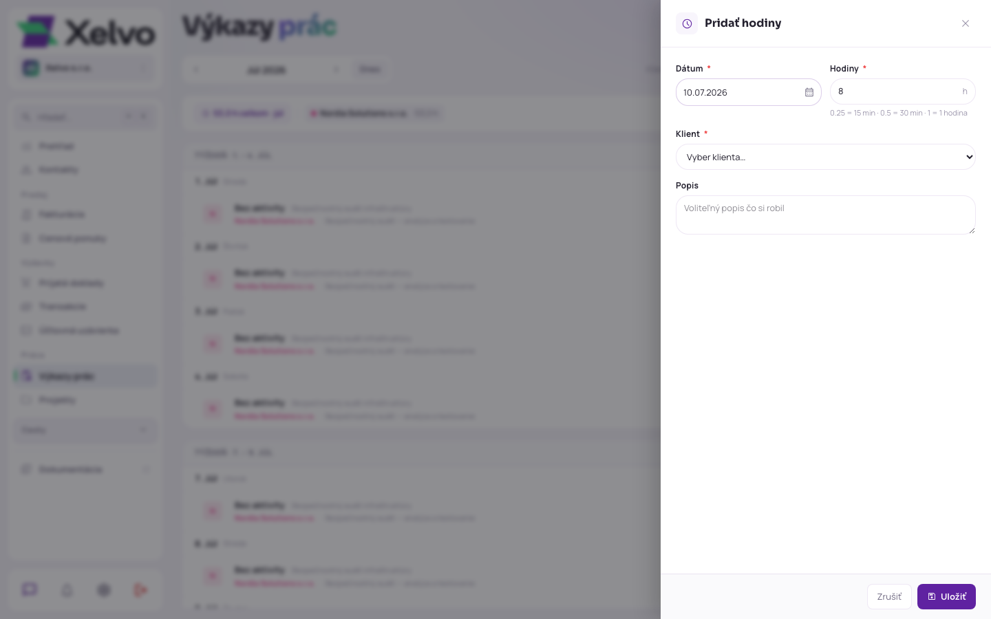 Formulár na pridanie odpracovaných hodín